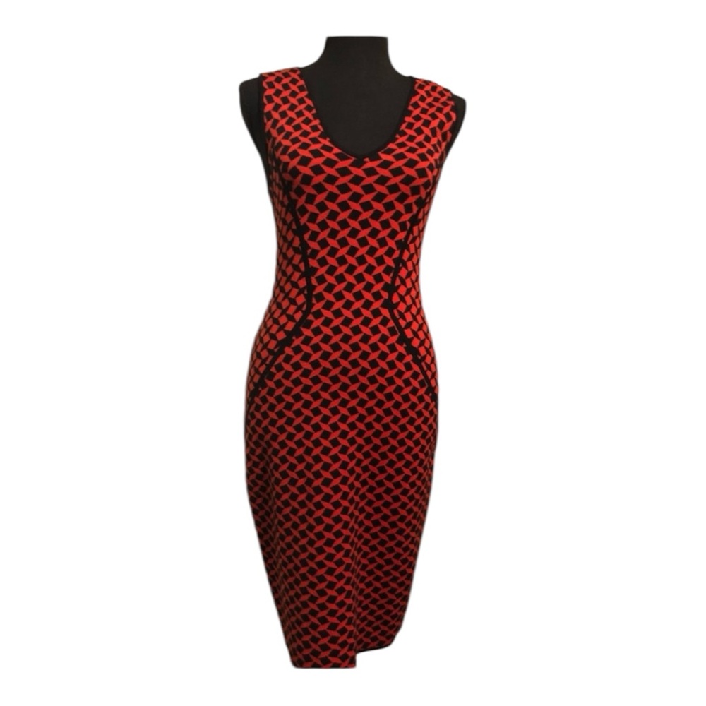 Geometric Red and Black Women's Dress